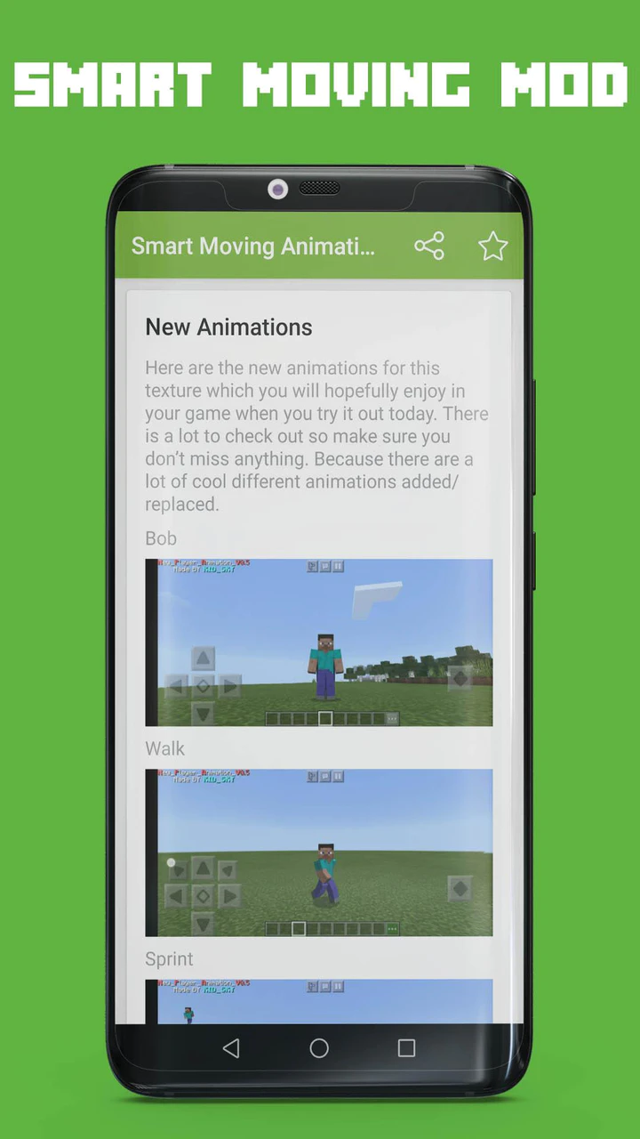 App Player Animations Mod for MCPE Android app 2022 